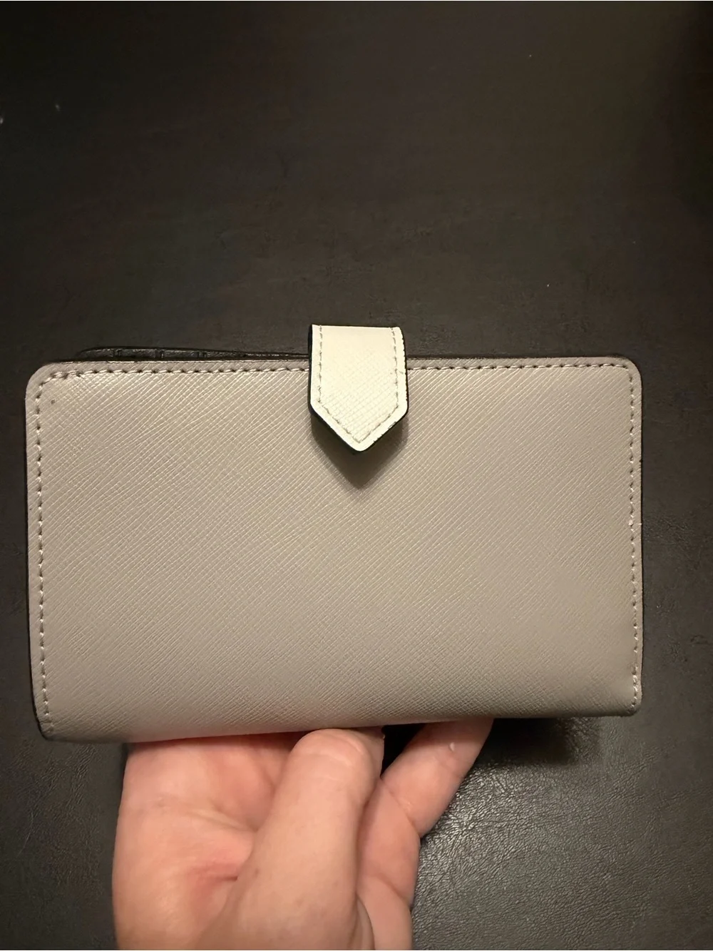 kate spade Two-Tone White & Light Gray Saffiano Card Holder Wallet